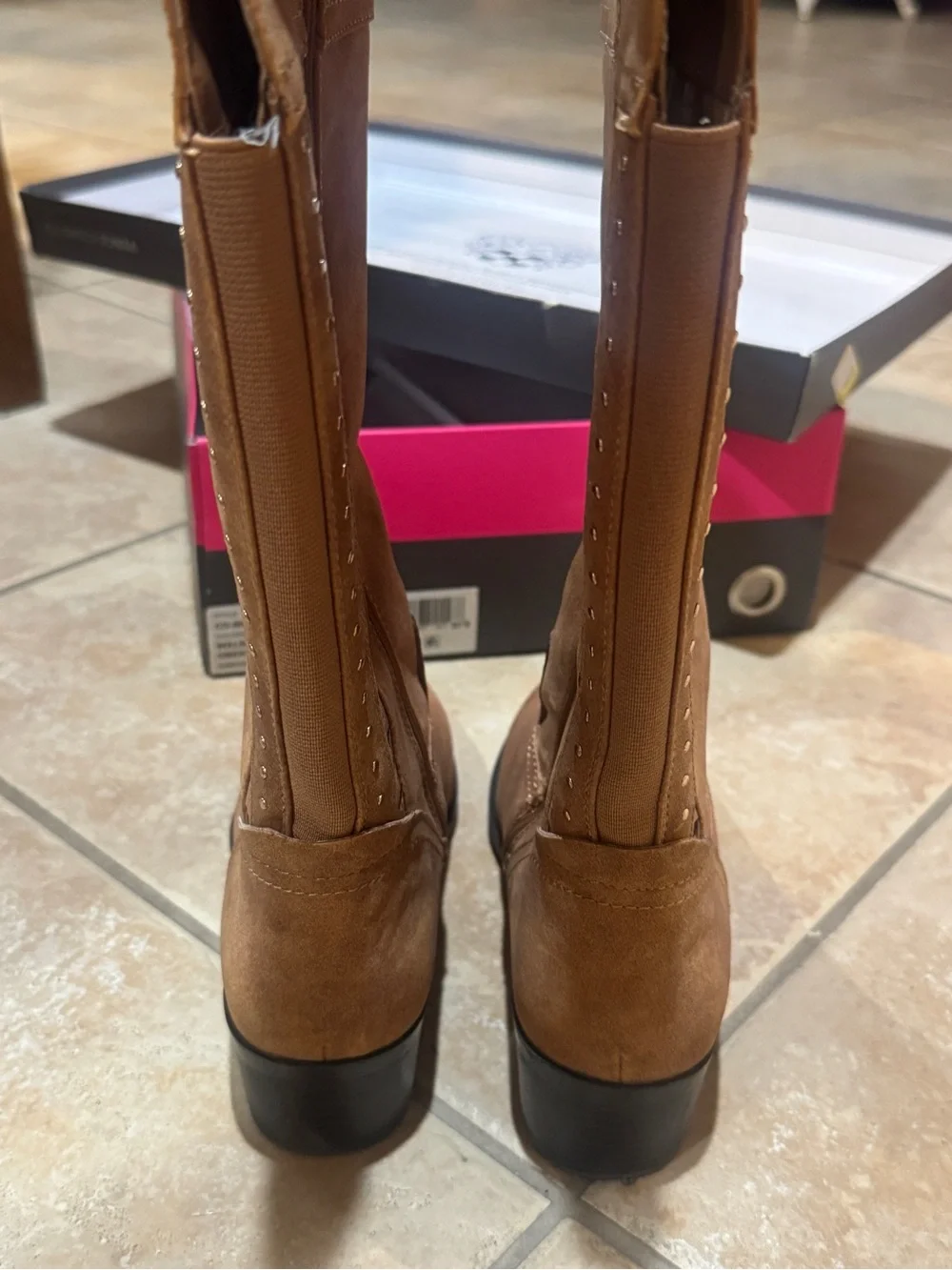 Tan Suede Mid-Calf Boots with Side Zip